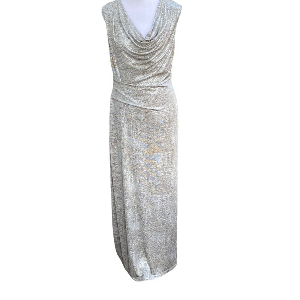 Connected Apparel Ladies Long Length Sleeveless Metallic Cowl Neck Lined Size 8 - Picture 2 of 16
